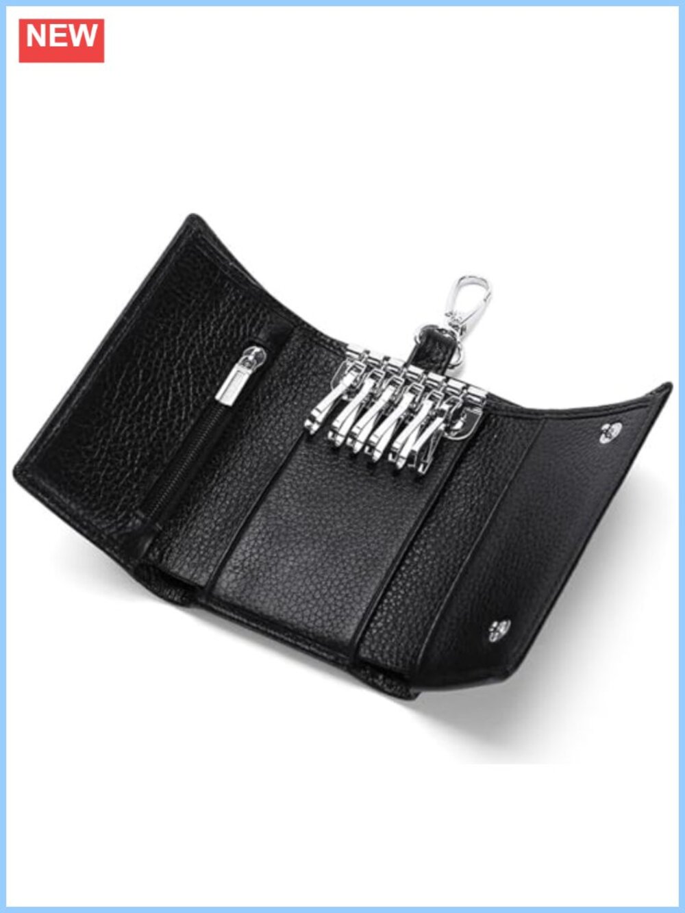 Genuine Leather Trifold Key Case Wallet Coin Pouch Card Holder Snap Button